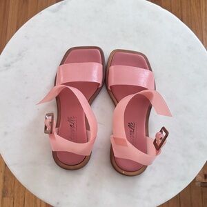 L'INTERVALLE Pink Strappy Square-Toe Flat Sandals